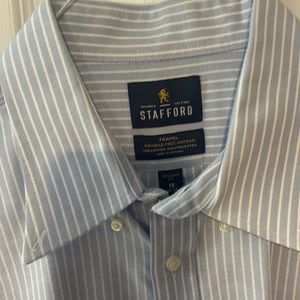 Mens long sleeve Stafford dress shirt. Light blue with white pin stripe.